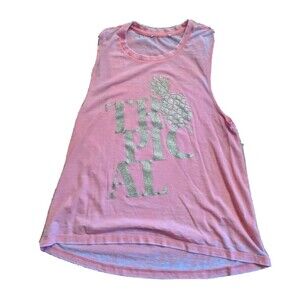 Pink Shirt Juniors Medium Pineapple Glitter Tropical Tank Top Athletic Cut Crew
